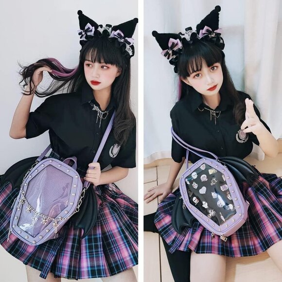 Gothic Coffin Shape Purse Handbag for Women Halloween Shoulder Bag Purple Wings - Picture 2 of 9